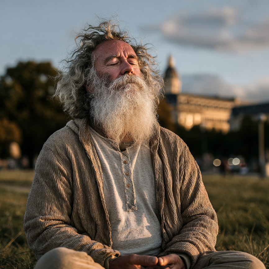 Інструктор демонструє йога позу групі літніх учасників